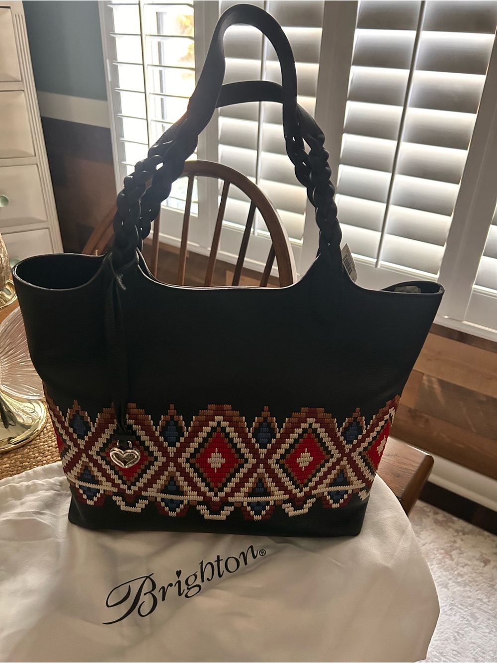 Brighton Black Tote with Red and Multicolor Beaded Diamond Trim